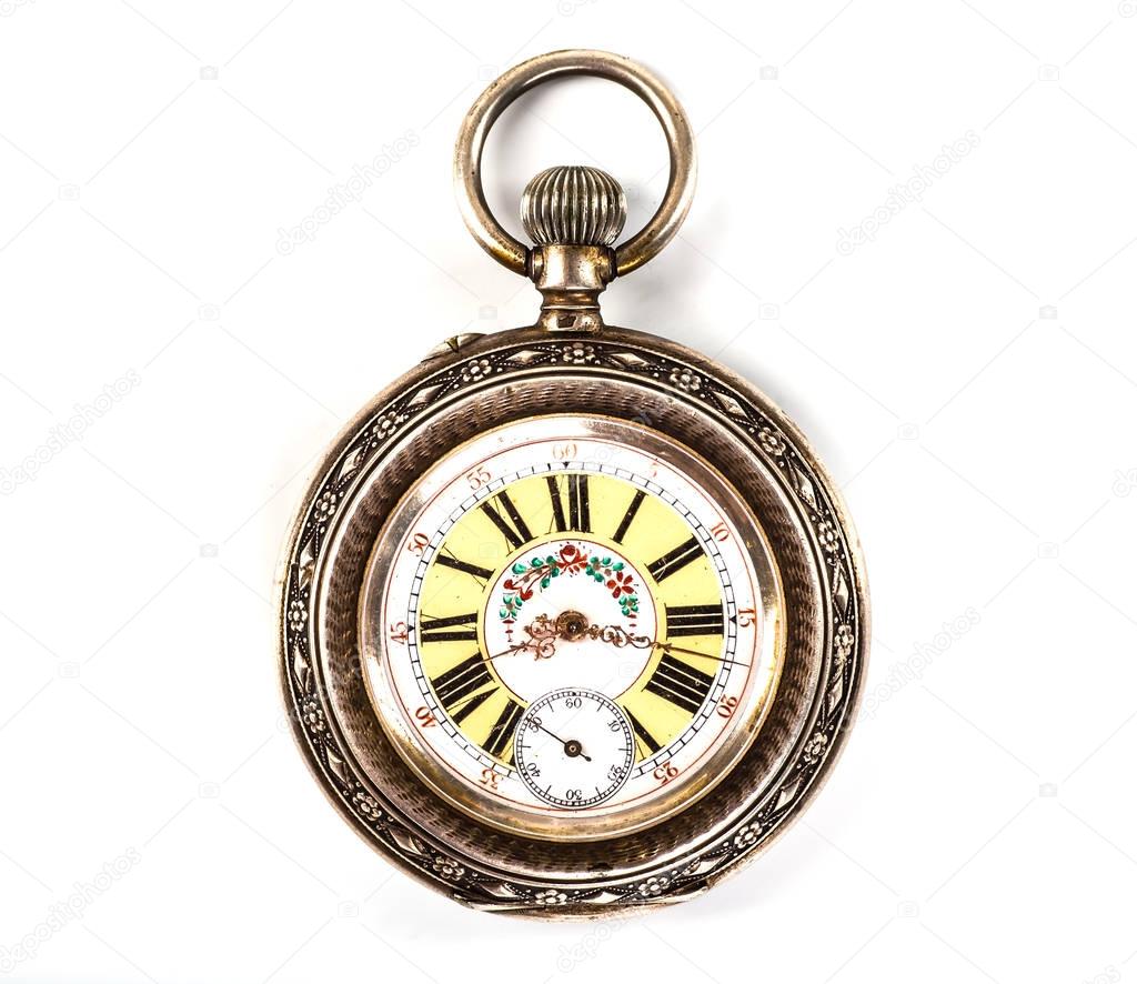 A classic pocket watch  isolated on white background.