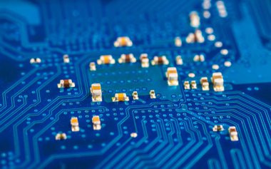 Bilgisayar anakartının mavi devre kartı arka planı