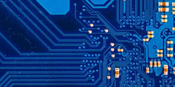 Blue circuit board background of computer motherboard — Stock Photo, Image