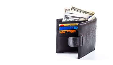 Erkekler siyah m-cüzdan para nakit beyaz arka planda