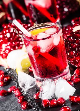 Taze kırmızı suyu nar taneleri ve buz ile kokteyl