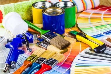 Ressam ve dekoratör çalışma tablosu Saray Projesi, renk swatc