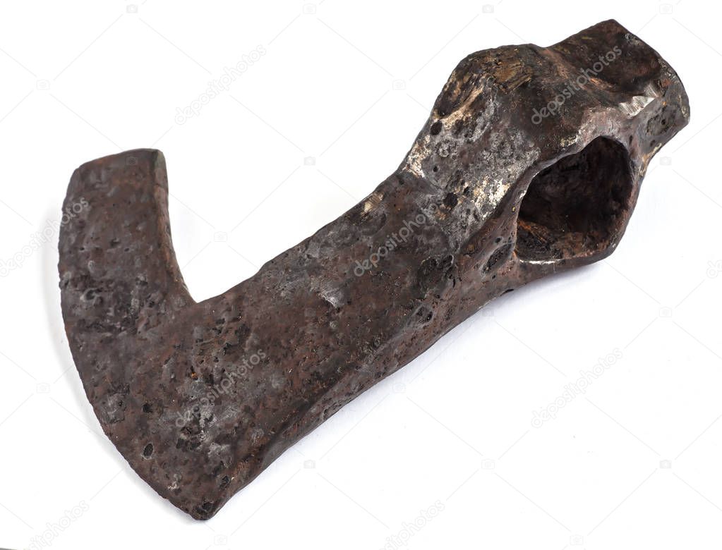 Prehistoric iron ax, ancient people, isolated on white backgroun