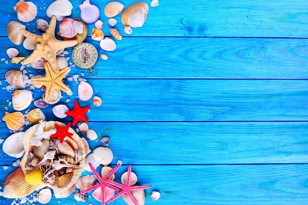 Concepto horario de verano Composición plana con hermosas estrellas de mar — Foto de Stock