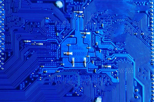 Fondo de placa de circuito azul de la placa base de la computadora, electrónica — Foto de Stock