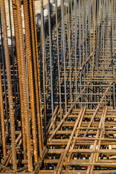 steel rebar for reinforcement concrete at construction site with