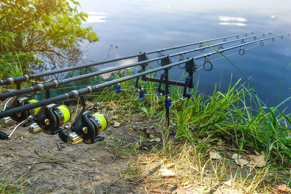 Sesión de pesca de la carpa en el Lake.Carp Angling paisaje escénico ov —  Fotos de Stock