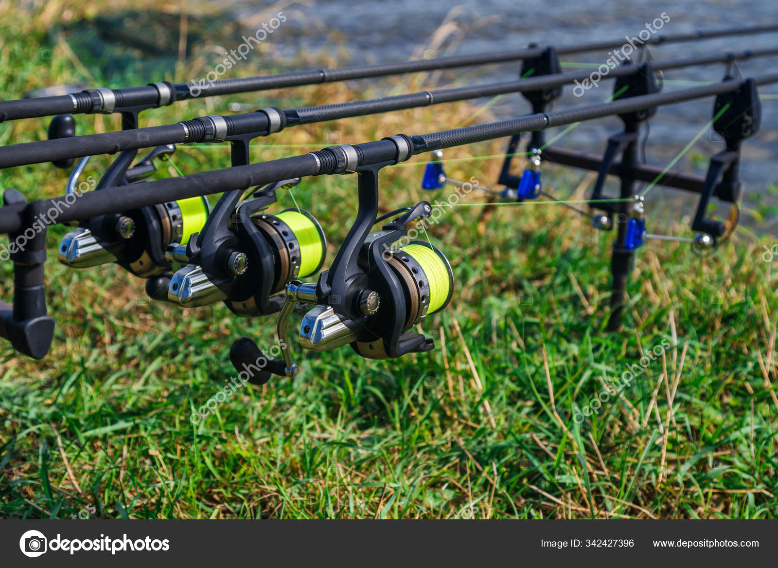 Carp spinning reel angling rods on pod standing. Carp Rods,Carpf — Stock  Photo © bukhta79 #342427396
