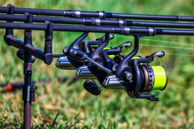Carp spinning reel angling rods on pod standing. Carp Rods,Carpf