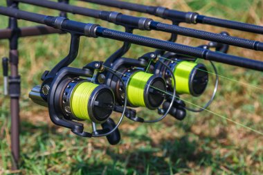 Carp spinning reel angling rods on pod standing. Carp Rods,Carpf