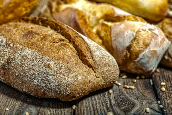 Loaf Bread Wooden Background Food Closeup Fresh Homemade Bread French — Stock Photo, Image