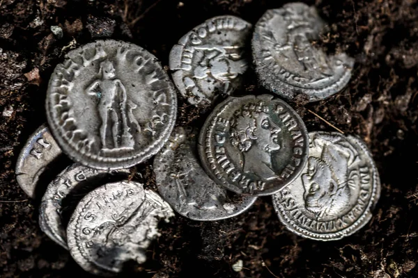 Moneta Antica Dell Impero Romano Denario Argento Autentico Antoniniano Dell — Foto Stock