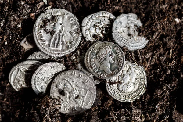 Moneta Antica Dell Impero Romano Denario Argento Autentico Antoniniano Dell — Foto Stock