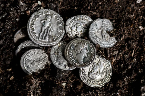 Moneta Antica Dell Impero Romano Denario Argento Autentico Antoniniano Dell — Foto Stock