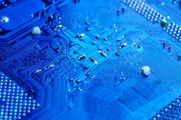 Niebieski Układ Tła Płyty Głównej Komputera Elektroniczna Technologia Sprzętowa Komputera — Zdjęcie stockowe