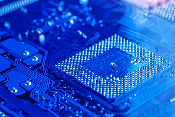 Sfondo Circuito Blu Della Scheda Madre Del Computer Tecnologia Hardware — Foto Stock