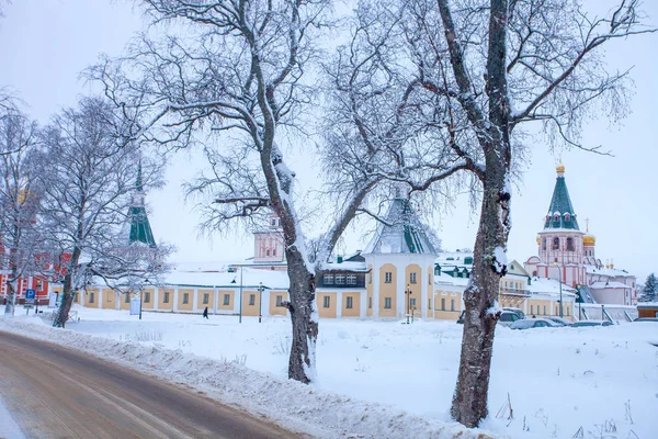 Iversky Manastırı ile kış manzarası. Valdai, Rusya