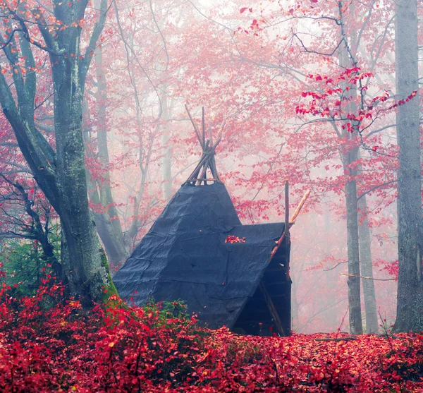 Wigwam en el bosque de otoño —  Fotos de Stock