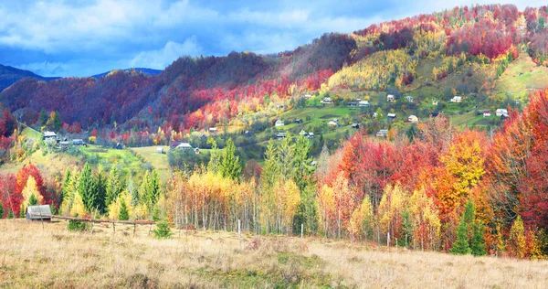 First snow fall in the Carpathian village — Stock Photo, Image