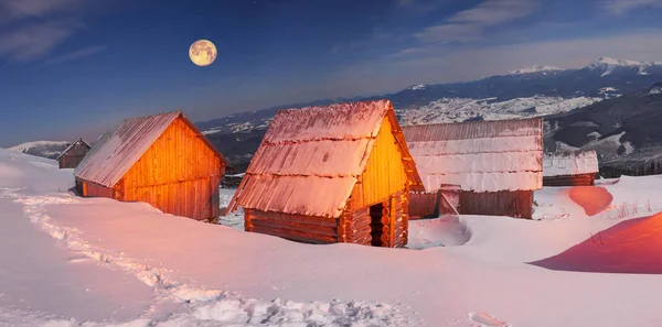 Houses of shepherds at night — Stock Photo, Image