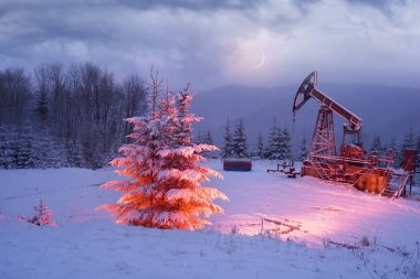 Oil production in the winter on Mount Synechka clipart