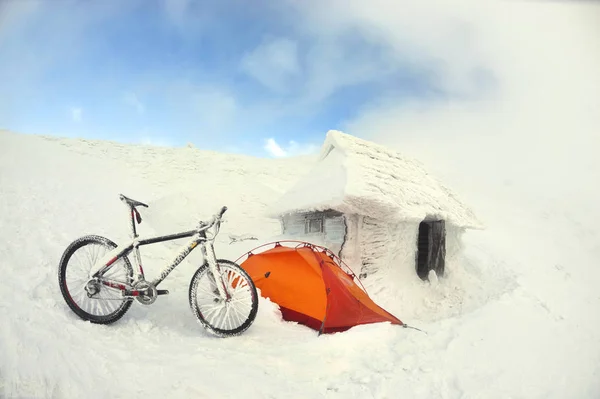 Mountain biking on Goverla in the New Year — Stock Photo, Image