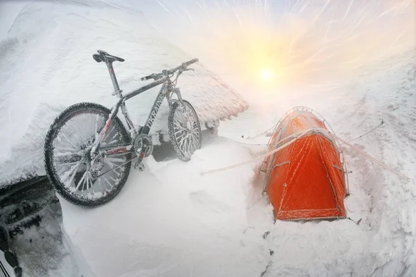 Mountainbiken op Goverla in het nieuwe jaar — Stockfoto