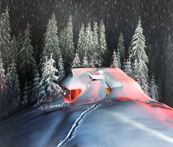 Berghütte Ist Eine Zuflucht Für Touristen Und Jäger Winter Mit — Stockfoto