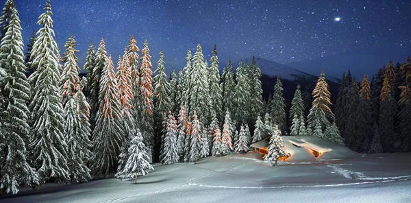 Mountain Shelter Tillflyktsort För Turister Och Jägare Vintern Med Eld — Stockfoto