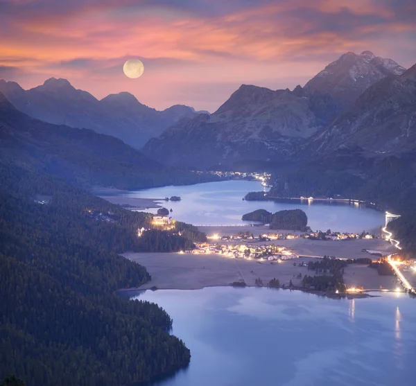 Panorama da noite Silvaplan . — Fotografia de Stock