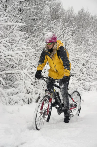 Bir yürüyüş ve bisiklet kar yağışı — Stok fotoğraf