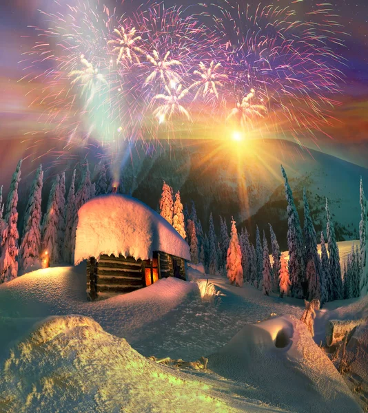 山の家の花火 — ストック写真