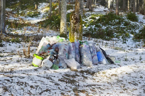 Voluntarios recogen basura en bolsas . — Foto de Stock