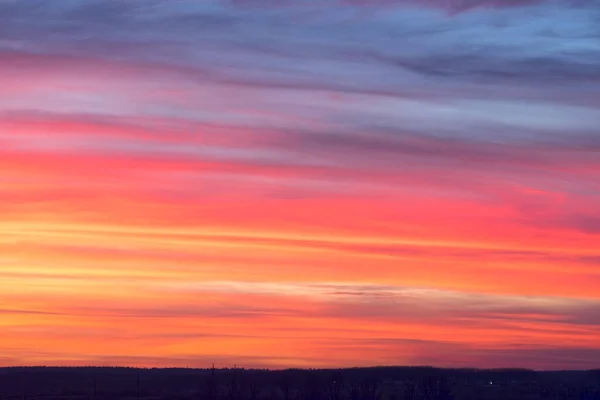 Sky Glows Fiery Colors Fabulous Sunset Weather Climate Change Rapidly — Stock Photo, Image