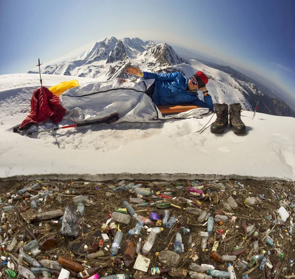 Plakát Festése Alpesi Hegyekről Himalájáról Ahol Rossz Utazók Helyiek Olyan — Stock Fotó
