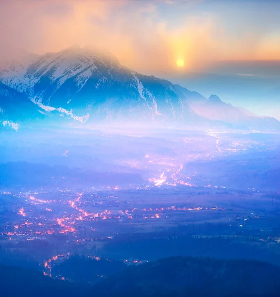 Vista Topo Dos Tatras Para Bela Cidade Resort Zakopane Com — Fotografia de Stock