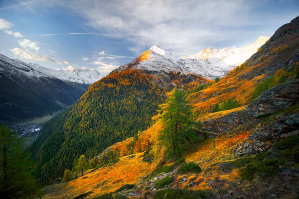 Morgon Alperna Nära Staden Zermatt Schweiz Fäbodar För Kor Och — Stockfoto
