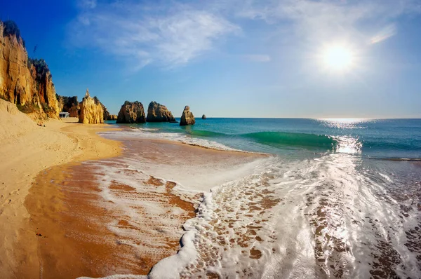 Praia Portimao Local Férias Favorito Para Portugueses Europeus Visitantes Areia — Fotografia de Stock