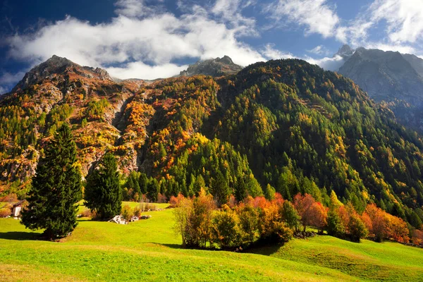 Ελβετική Κοιλάδα Ανάμεσα Στις Γραφικές Κορυφές Φθινόπωρο Των Άλπεων Όμορφα — Φωτογραφία Αρχείου