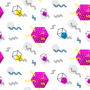 Memphis tarzı renkli soyut Dikişsiz desen.