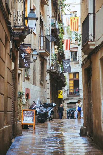 Mooie Smalle Oude Straatjes Van Barcelona Oude Stadsgedeelte Verbazingwekkende Architectuur — Stockfoto