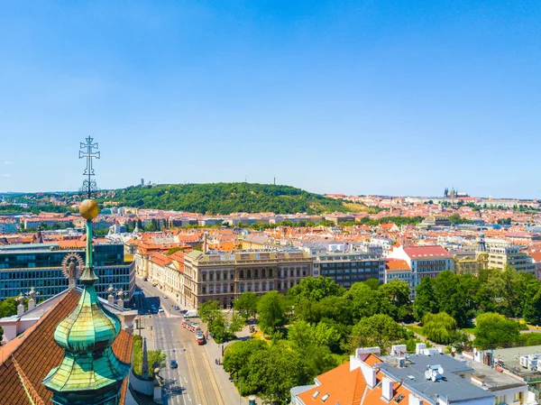 Hermosa Vista Panorámica Aérea Ciudad Praga Desde Arriba Con Casco —  Fotos de Stock