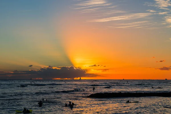 Hermosa Vista Increíble Puesta Del Sol Del Océano Desde Playa — Foto de Stock