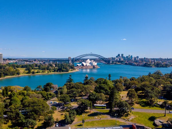 Flygfoto Sydney Hamnen Från Ovan Med Stadens Silhuett Botaniska Trädgården — Stockfoto