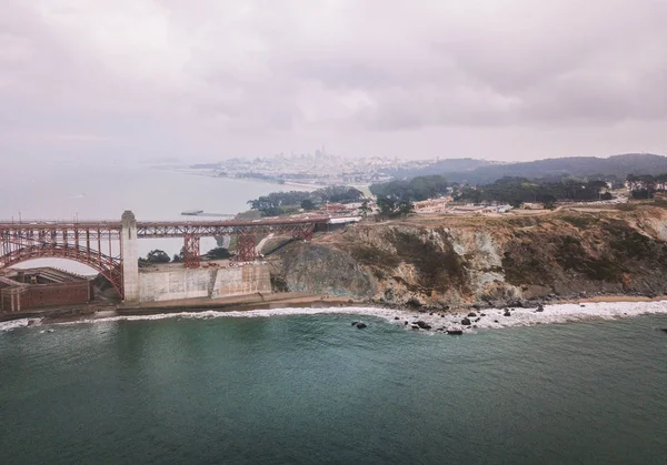 Aerial View Golden Gate Bridge San Francisco Covered Clouds Magical — Stock Photo, Image