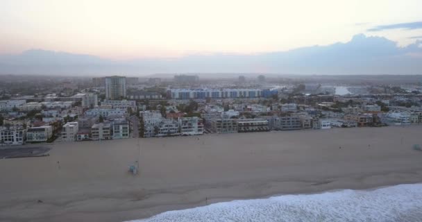 Vacker Soluppgång Panoramautsikt Över Los Angeles Venice Beach Från Ovan — Stockvideo