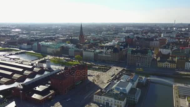 Vackra Flygfoto Över Malmö Från Ovan Fantastisk Utsikt Över Stadssilhuetten — Stockvideo