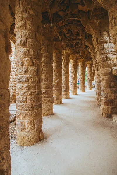 Colonne Tra Gli Alberi Pietra Park Guell Disegnate Antoni Gaudi — Foto Stock