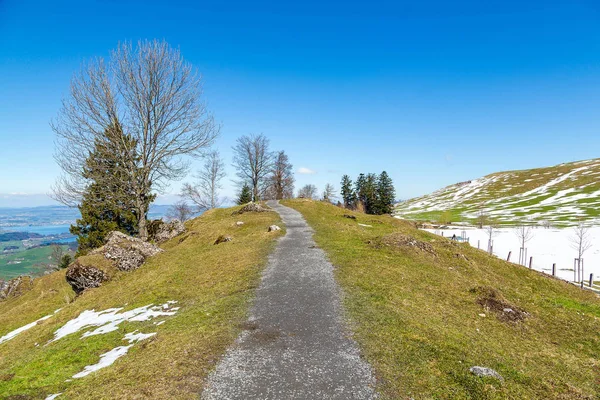 Prachtige Natuur Wandeling Pad Met Een Heldere Blauwe Hemel Zwitserland — Stockfoto