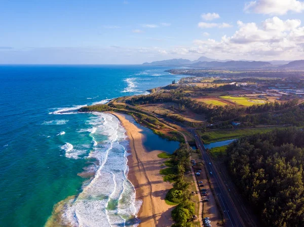 Hermosa Vista Aérea Soleada Desde Arriba Mágica Isla Kauai Hawai —  Fotos de Stock